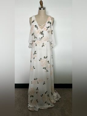 Lulus White Floral Maxi Dress with Peach Roses